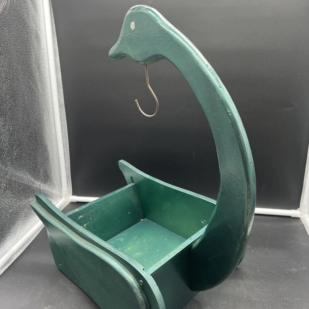 Vintage Handmade Fruit Basket Wooden Swan Goose Decor Cottagecore Heart Folk Art
